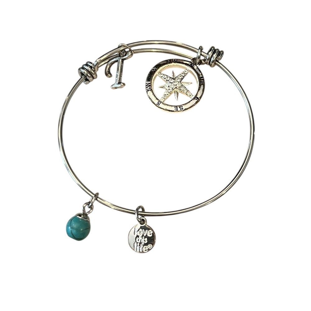UNWRITTEN Journey Compass‎ Charm and Manufactured Turquoise Adjustable Bangle